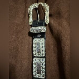 Nocona belt and co Western Black Leather Belt with Ornate Silver-Tone Buckle